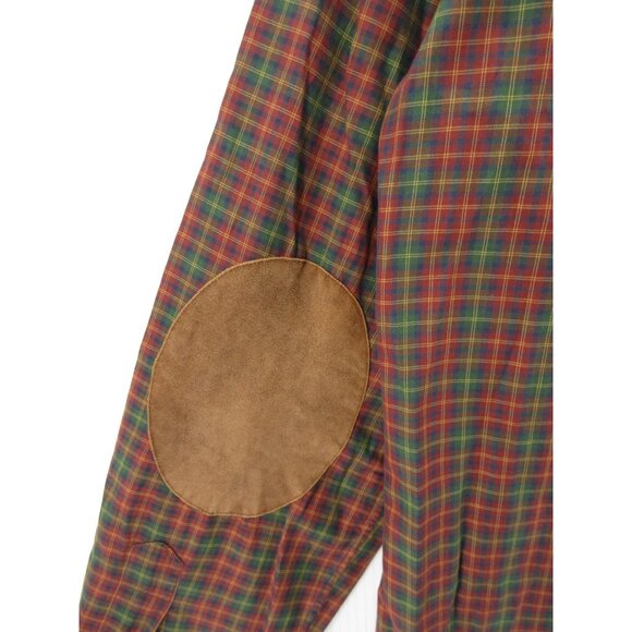 VINTAGE Ralph Lauren Polo Shirt Large Tartan Plaid Field Elbow Patches - Picture 8 of 11